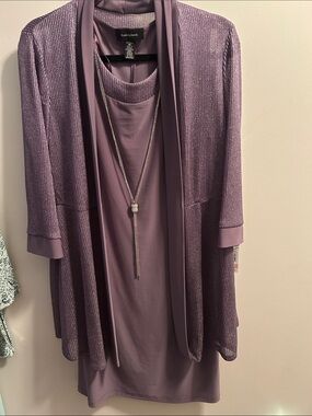R&M Richards Lavender Mauve Layered Dress & Shimmer Cardigan Set